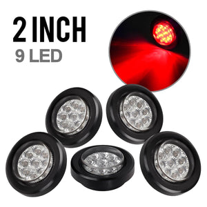 Partsam 5x 2" LED Marker Light Cab Panel Light 9 Diodes Sealed Round Clear/Red w Grommet/Pigtail, 2" Mini-Reflex round sealed LED Side Marker, Clearance or ID Light