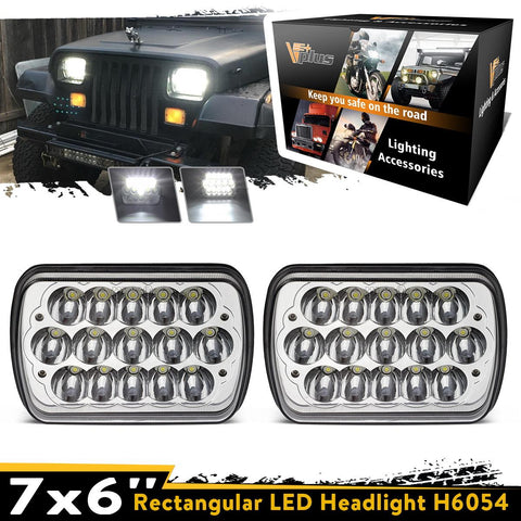 Partsam 2PCS Rectangle H6054 LED Headlights 5x7 7x6 Headlamp Hi/Low Sealed Beam H4 9003 Plug 6054 H5054 Compatible with S10 Blazer Express Van/Wrangler YJ XJ Cherokee Truck Van