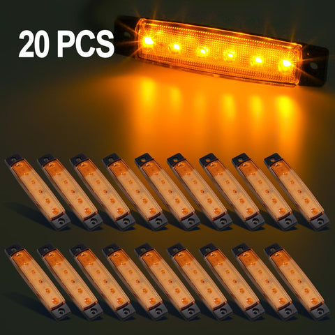Image of Partsam 20Pcs 3.8" 6 LED Amber Side Marker Lights, Amber Trailer Marker Lights, Front Rear Side Marker Lamp Amber, Led Marker Lights for Trucks, Cab Marker, RV Marker light Yellow (Pack of 20)