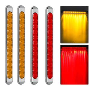 Partsam 4pcs 17inch Inch Led Trailer Light Bar 12LED Stop Turn Signal Tail Brake Truck Chrome Thin LED Trailer Tail Light Bar Parking Clearance Identification Marker Light Strip DOT Compliant Waterproof