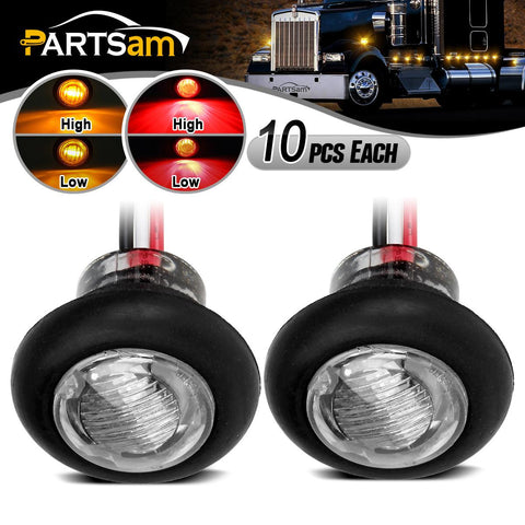 Image of Partsam 20 x 3/4inch Round Led Light Trailer Boat Marker Clearance High Low 3SMD Clear Lens, 3/4inch round LED combination turn signal running lamp fender lights 3-WIRE assembly Taillights(10Red+10Amber)
