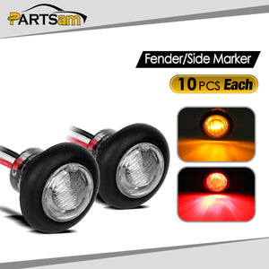 Partsam 20 x 3/4inch Round Led Light Trailer Boat Marker Clearance High Low 3SMD Clear Lens, 3/4inch round LED combination turn signal running lamp fender lights 3-WIRE assembly Taillights(10Red+10Amber)