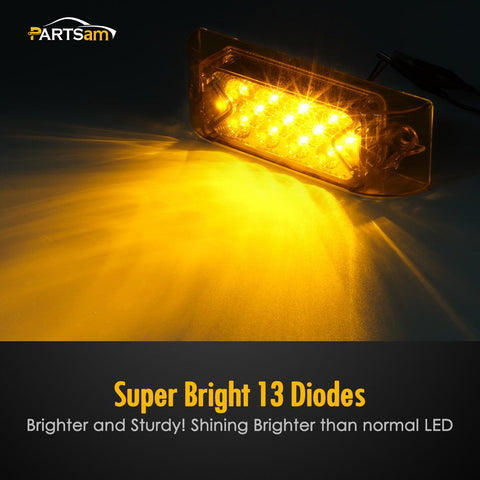 Image of Partsam Amber Lens 2" x 6" rectangular 13 diode LED marker light w/reflector Surface Mount, Multi Faceted 6x2 Rectangle Led Truck and Trailer Side Marker and Clearance Lights (Pack of 10)