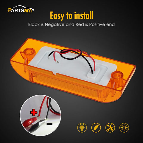 Image of Partsam Amber Lens 2" x 6" rectangular 13 diode LED marker light w/reflector Surface Mount, Multi Faceted 6x2 Rectangle Led Truck and Trailer Side Marker and Clearance Lights (Pack of 10)