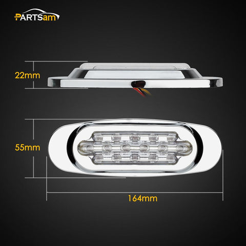 Image of Partsam 14Pcs 6-1/2 Clear/Amber 16-LED Trailer Side Marker and Turn Signal Lights Chrome Flush Mount Style Lights Sealed Replacement for Peterbilt/Kenworth/Freightliner