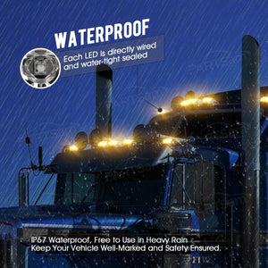 Partsam 5PCS Truck Cab Marker Light 17 LED Amber Top Roof Running Lights w/Chrome Base Truck Trailer Light Replacement for Peterbilt/Kenworth/Freightliner//Mack/Autocar Hayes