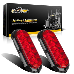 Partsam 2PCS Trailer Truck Boat Bus Red LED 6inch Inch Oval Stop Turn Tail Brake Light DOT Certified Marker Lights Sealed Surface Mount 12V Waterproof IP65 Replacement for Trailer RV Trucks