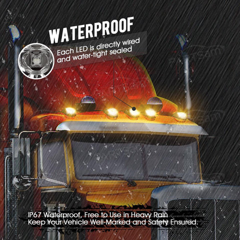 Image of Partsam Truck Cab Lights 5PCS Clear/Amber Top Roof Running LED Marker Lights Waterproof 17 LED w/Chrome Base Compatible with Peterbilt/Kenworth/Freightliner//Western Star/Mack Trailer