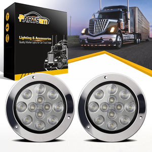 Partsam 2PCS 12 LED White 4inch Round Backup Reverse Lights Marker w/ Stainless Rings Sealed