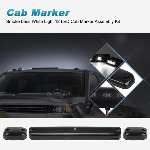 Image of Partsam 3X Smoke/White 12LED Cab Marker Roof Running Top Lights Assembly + Wire Harness Compatible with Silverado/ Sierra 1500 2500 2500HD 3500 3500HD 2014 2500HD 3500HD 2007-2013
