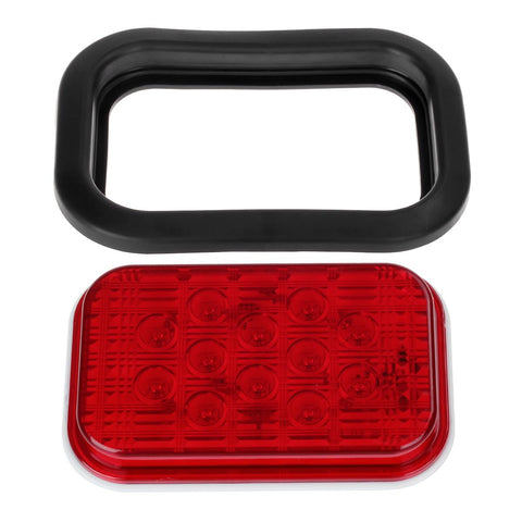 Image of Partsam 4x 12 LED Rectangle Truck Trailer Stop Tail Brake Lights Red 5inchx3inch w/Rubber Mount, Sealed 5inchx3inch 4x Red Rectangle 12 LED Stop/Turn/Tail Truck Trailer Hitch Light Grommet Wire Kit