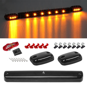 Partsam 3X Smoke Cab Light Amber 12LED Cab Marker Top Roof Running Light Assembly + Wire Harness Compatible with Silverado/ Sierra 1500 2500 2500HD 3500 3500HD 2014 2500HD 3500HD 2007-2013