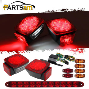 Partsam Submersible Under 80inch LED Trailer Light Kit,Square Stop Turn Tail RV Truck Lights w/Wire &Bracket,Red/Amber Side Fender Marker Lamps,3rd Brake ID Light Bar for Camper Truck RV Boat Snowmobile