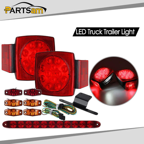 Image of Partsam Submersible Under 80inch LED Trailer Light Kit,Square Stop Turn Tail RV Truck Lights w/Wire &Bracket,Red/Amber Side Fender Marker Lamps,3rd Brake ID Light Bar for Camper Truck RV Boat Snowmobile