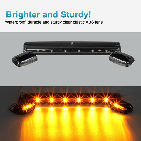 Image of Partsam 3PCS Clear Lens Cab Roof Marker Lights 12LED Amber Top Assembly Light Compatible with Silverado/ Sierra 1500 2500 3500 2500HD 3500HD 2007 2008 2009 2010 2011 2012 2013 2014