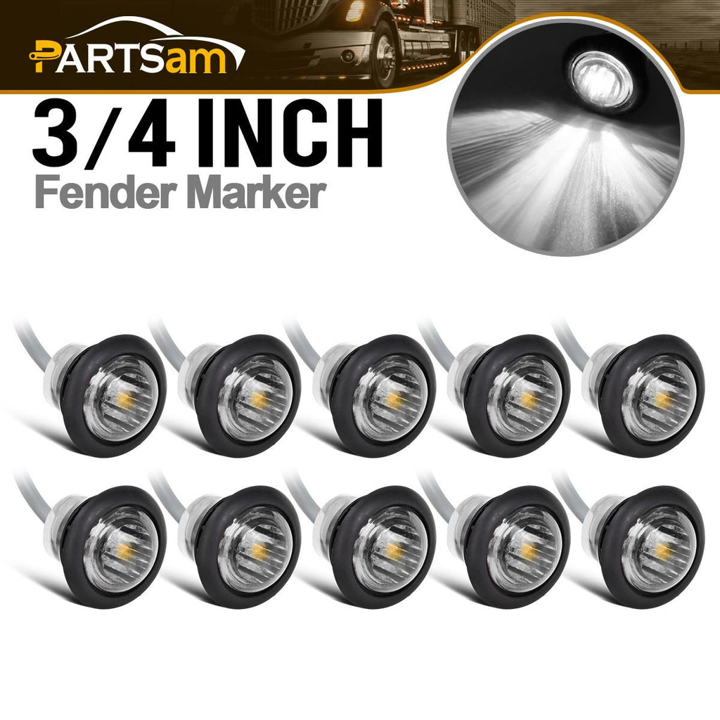 10pcs 3/4inch White LED Side Marker Bullet Button Light Clear Lens