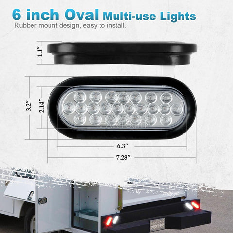 Image of Partsam 2x Oval Clear Lens White Stop Turn Tail Backup Reverse Fog Lights Lamps Rubber Flush Mount 6inch 24 LED for Truck Trailer Boat RV Waterproof