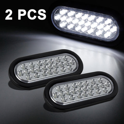 Image of Partsam 2x Oval Clear Lens White Stop Turn Tail Backup Reverse Fog Lights Lamps Rubber Flush Mount 6inch 24 LED for Truck Trailer Boat RV Waterproof