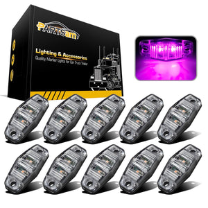 Partsam 10Pcs 2.5inch Inch Mini Oval Pink Purple Led Side Marker Clearance Lights 2 Diodes Clear Lens Waterproof Surface Mount Sealed 12V Car Truck Lorry Van Boat Trailer Marine Led Courtesy Lights