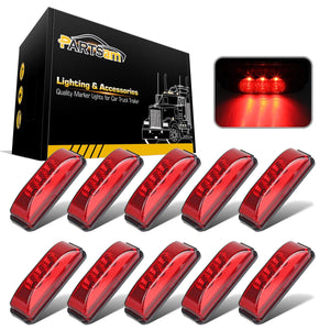 Partsam 10pcs 3.9inch Waterproof Red 3LED Side Marker Light Lamp for Trailer Truck Boat DC12V, Thin line Faceted LED Trailer Truck Clearance or Side Marker Lights w Mini Reflectors