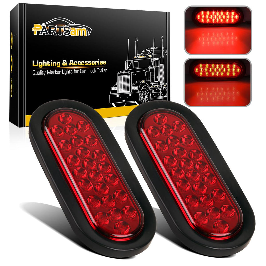 Partsam 2 Pcs 6 Inch Red Oval Led Trailer Tail Lights 24 LED Grommet M