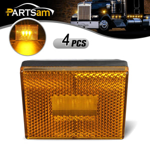 Partsam 4pcs AMBER Square Clearance Side Marker Light Trailer RV w reflex reflector, 2-4/5inch Rectangular amber stud-mount Led marker lights reflectorized
