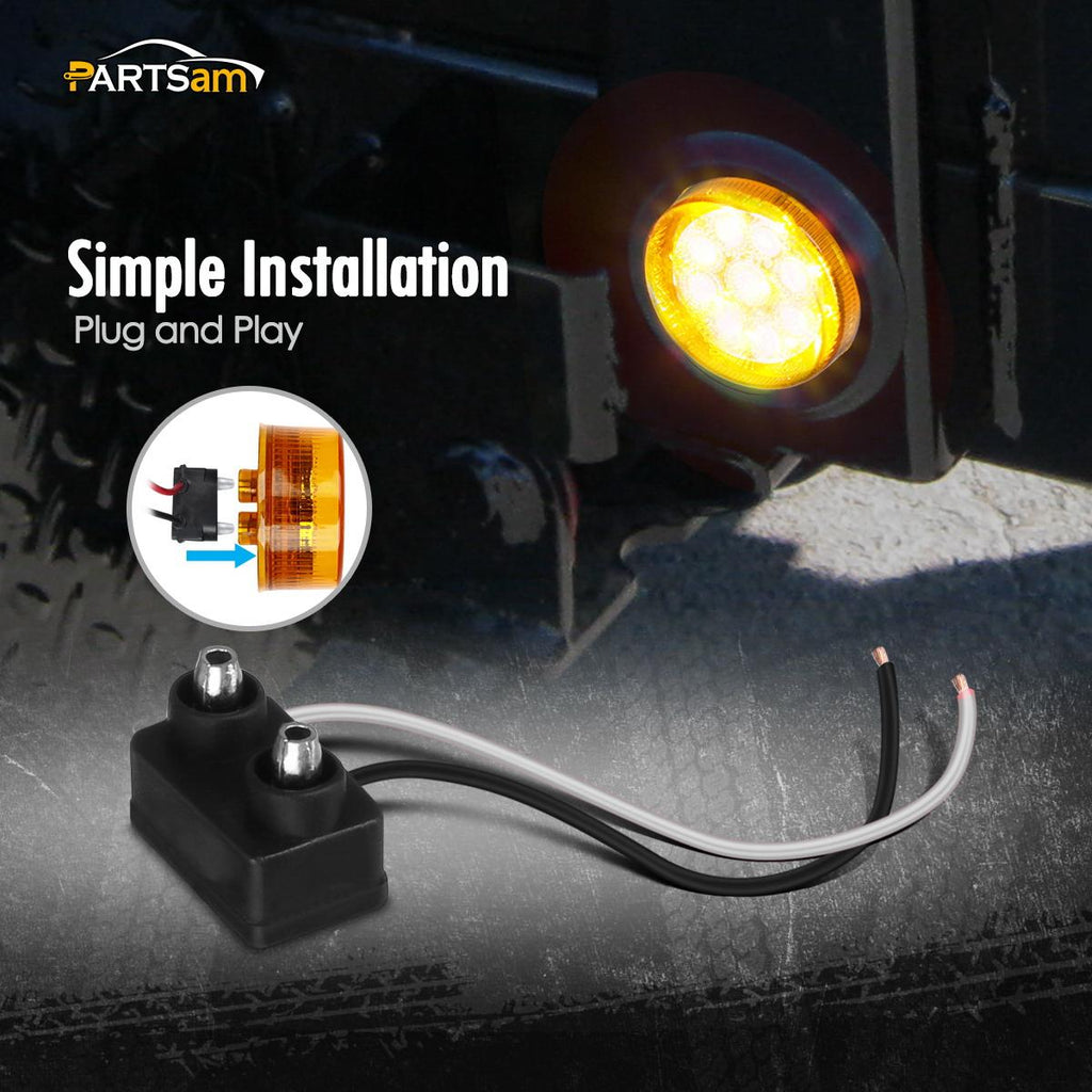 Partsam 10-Pack Amber 2 Inch LED Side Marker Lights - 9 LEDs, Abyss Lens, Grommet Mount For Trailers, Trucks, RVs