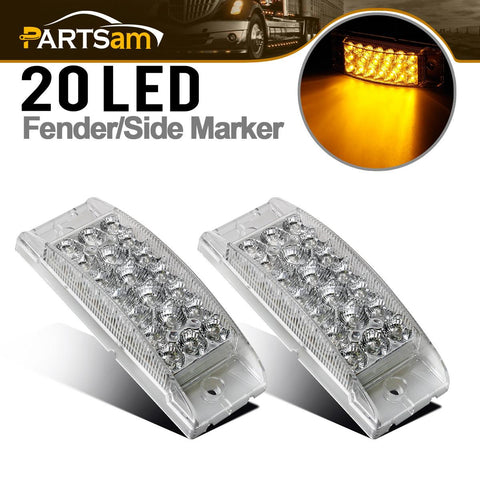 Image of Partsam Pair 6inch Amber Side Front Marker Light Turn Signal Light High Low Brightness Sealed, 20 Diodes, Trailer Clearance and led marker lights, 6x2 Rectangular Rectangle led lights, 3 Wires