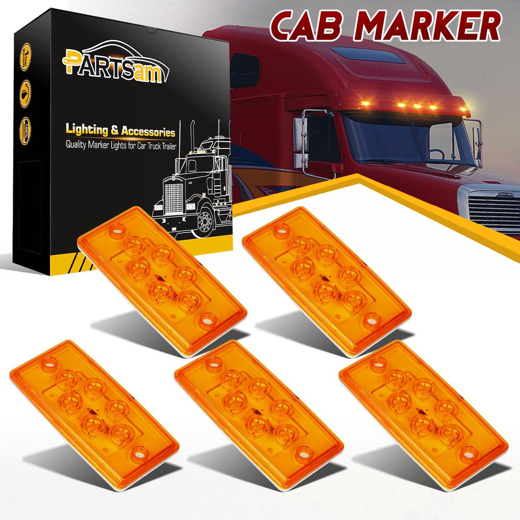 Partsam Truck Cab Light 6LED Amber Top Roof Running Cab Marker Light 5pcs Waterproof Compatible with /Freightliner Heavy Duty Trailer Trucks