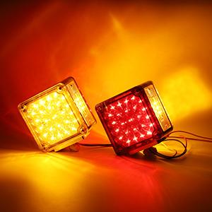 Image of Partsam 2Pcs Square Dual Double Face Fender Stop Turn Signal Tail 52 LED Amber/Red, Truck Trailer Double Face Led Pedestal Lights Waterproof, Dual-face lights with Three Studs Waterproof