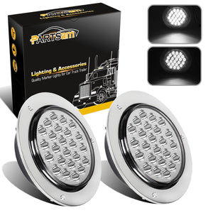 Partsam 2pcs 4" Round White 24 LED Truck Trailer Light Reverse Backup Running Light + Chrome/Wire