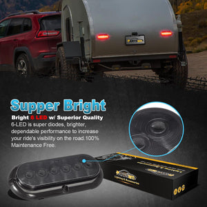 Partsam 6 Inch Oval Led Trailer Tail Lights, 6inch Red Light Smoked Lens 6 LED Surface Mount Oval Turn Signal Side Marker Tail LED Light for Truck Trailer Trail Bus 12V DC