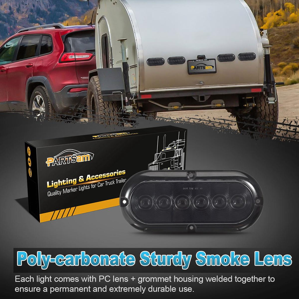 WahMOTOTin 6-inch Smoked Lens Oval LED Trailer Lights - 2pc Surface Mount Reverse Tail Lights With Halo Design, IP67 Waterproof For Boats, Trucks, RVs