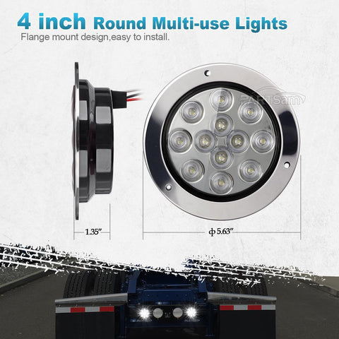 Image of Partsam 4 Red + 2 White 4inch Round Led Stop Turn Tail Back-up Reverse Fog Lights Include Lights Flange Mount 12 LED for Truck Trailer RV