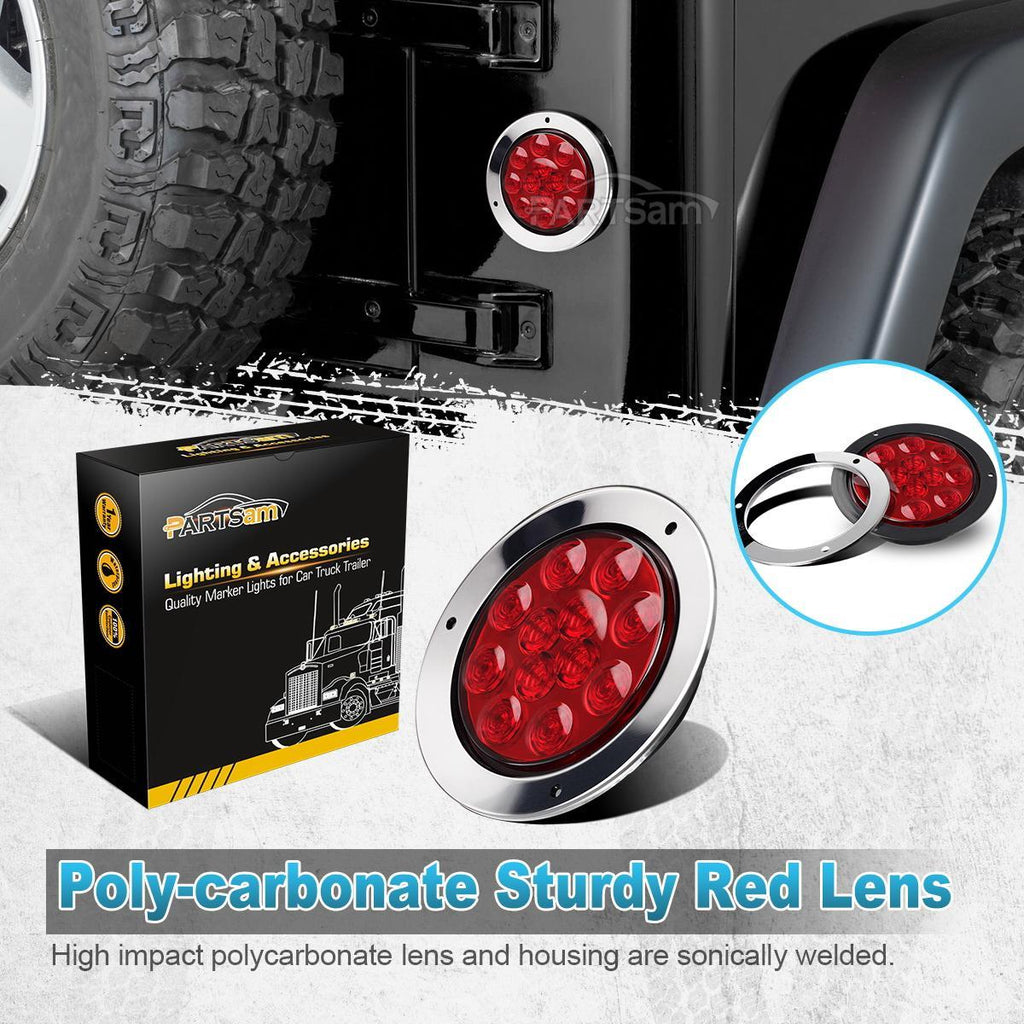 Partsam 4 Red + 2 White 4inch Round Led Stop Turn Tail Back-up Reverse Fog Lights Include Lights Flange Mount 12 LED for Truck Trailer RV