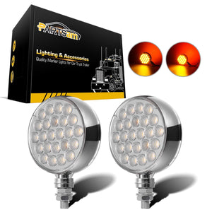 Partsam 2Pcs Double Face Round LED Pedestal Lights Fender Stop Turn Signal Tail Brake Lights Clear Lens 48 LED Post Mount Semi Trailer Replacement for Kenworth/Peterbilt Trucks