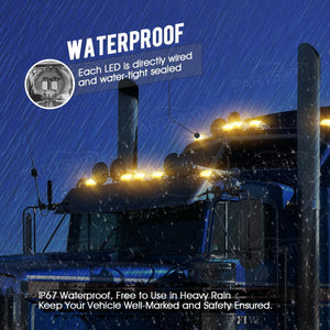 Partsam 10pcs 31LED Amber Cab Light LED Top Roof Running Marker Lights w/Chrome Base Compatible with Peterbilt/Kenworth/Freightliner//Western Star/Mack/International Trailer Trucks