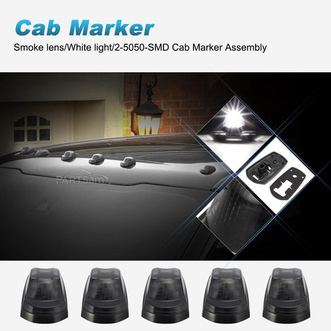 Image of Partsam 5Pcs Smoke Lens Cab Marker Roof Running White LED Top Clearance Lights Assembly 9LED Compatible with Ford F250 F350 F450 F550 Cab Lights 2017 2018 2019 2020 2021 Super Duty 264343BK
