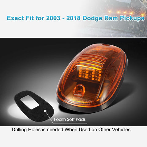 Image of Partsam 5pcs 16LED Amber Cab Light Top Roof Running Clearance Cab Marker Lights 264146AM Assembly Compatible with Dodge Ram 1500 2500 3500 4500 5500 2003 - 2018 Pickup Trucks