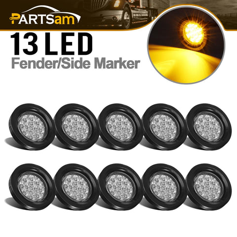 Image of Partsam 10Pcs 2.5" Round Amber Led Clearance and Side Marker Lights Kit Clear Lens 13 Diodes w Grommets and Wire Pigtails Truck Trailer RV Flush Mount Waterproof 12V Sealed, 2.5" Round Led Lights