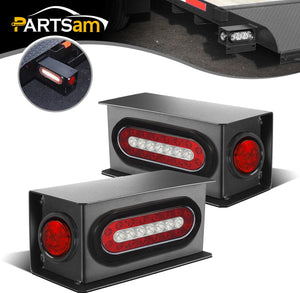 Partsam 2Pcs Steel Trailer RV Light Boxes Housing Kit w/ 6" Oval Led Trailer Tail Lights Red/White & 2" Red Led Round Side Marker and Clearance Lights 4LED w/ Grommets and wire connectors