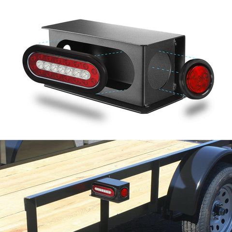 Image of Partsam 2Pcs Steel Trailer RV Light Boxes Housing Kit w/ 6" Oval Led Trailer Tail Lights Red/White & 2" Red Led Round Side Marker and Clearance Lights 4LED w/ Grommets and wire connectors