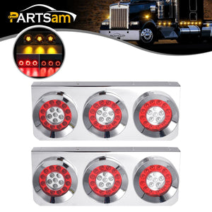 Partsam 2Pcs 54 LED Truck Trailer Tail Lights Bar with Chrome Iron Bracket Base Waterproof 24V 4 Inch Round Led Trailer Tail Lights Bar Stop Turn Signal Running Parking Lights Lamps RV Camper