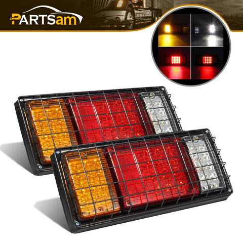 Image of Partsam 2Pcs LED Truck Trailer Tail Lights Bar Kit 40 LED Waterproof Tail Turn Signal Brake Light Running Reverse Light with Iron Net Protection 5 Wires 10V-30V for Truck Boat Trailer UTV RV Camper