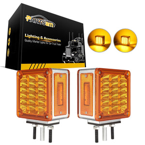 Partsam LED Pedestal Lights Amber/Amber Double Face 39 LED Turn Signal Lights Stud Mount Fender Lights Side Marker Lights for Heavy Truck Trailer Freightliner Peterbilt Kenworth Mack Western Star
