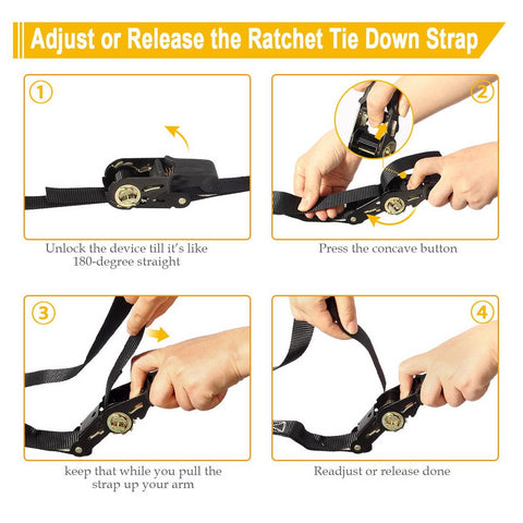 Image of Partsam Ratchet Straps Heavy Duty Tie Down Set, 1823 Break Strength - (4) Heavy Duty 1inch x 15' Cargo Tiedowns with Padded Handles & Coated S Hooks for Moving, Securing Cargo in Carry Bag (Black)