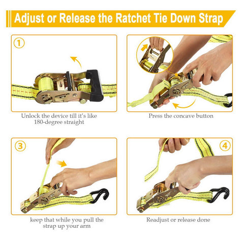 Image of Partsam Heavy Duty Ratchet Cargo Tie Down Straps, 3000lbs Break Strength - (4) Heavy Duty 1.5inch x 15' Cargo Tiedowns with Steel Dual J-Hooks for Moving, Hauling, Motorcycles, Securing Cargo (Yellow)