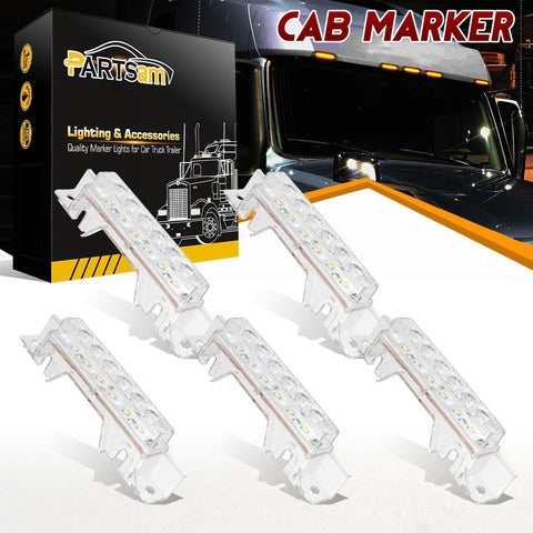 Image of Partsam 5PCS Clear Lens 6LED Amber Cab Light Truck Trailer Top Cab Marker Roof Running Light Waterproof Reflective Lights Assembly Compatible with 2004 VN/2003-2020 VNL Trucks