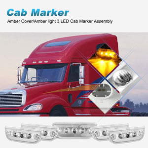 Partsam 5pcs 3LED Cab Light Truck Trailer Cab Marker Clear Lens Top Roof Running Reflective Lights Assembly Compatible with Peterbilt 579 & Kenworth T680, T770, T880 Heavy Trucks Cab Lights