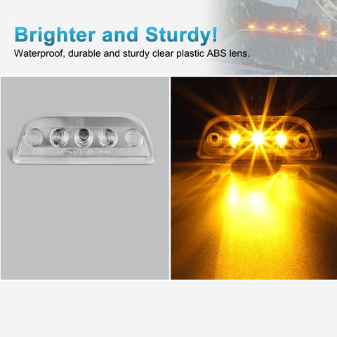 Image of Partsam 5pcs 3LED Cab Light Truck Trailer Cab Marker Clear Lens Top Roof Running Reflective Lights Assembly Compatible with Peterbilt 579 & Kenworth T680, T770, T880 Heavy Trucks Cab Lights